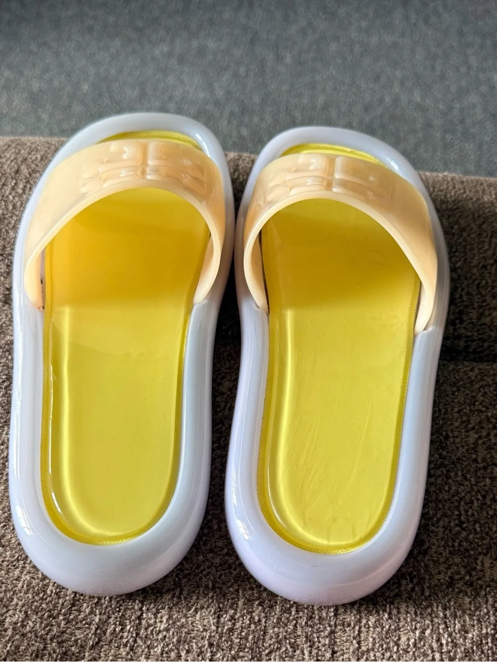 Tory Burch Yellow Footbed with Peach Logo Strap Slide Sandals
